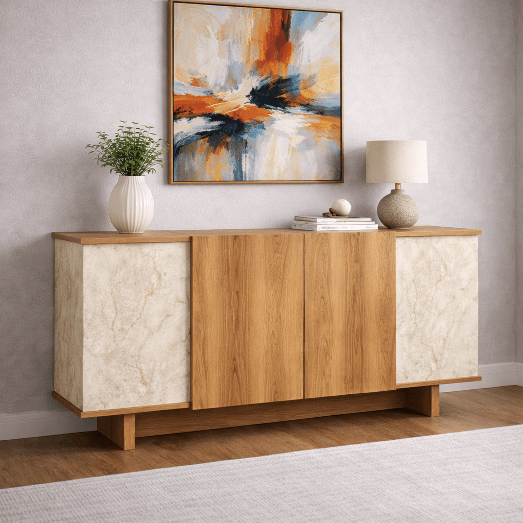 Sideboards - Modern Sideboard Travertine - Walnut look Melamine Diana 180 cm - Dimehouse