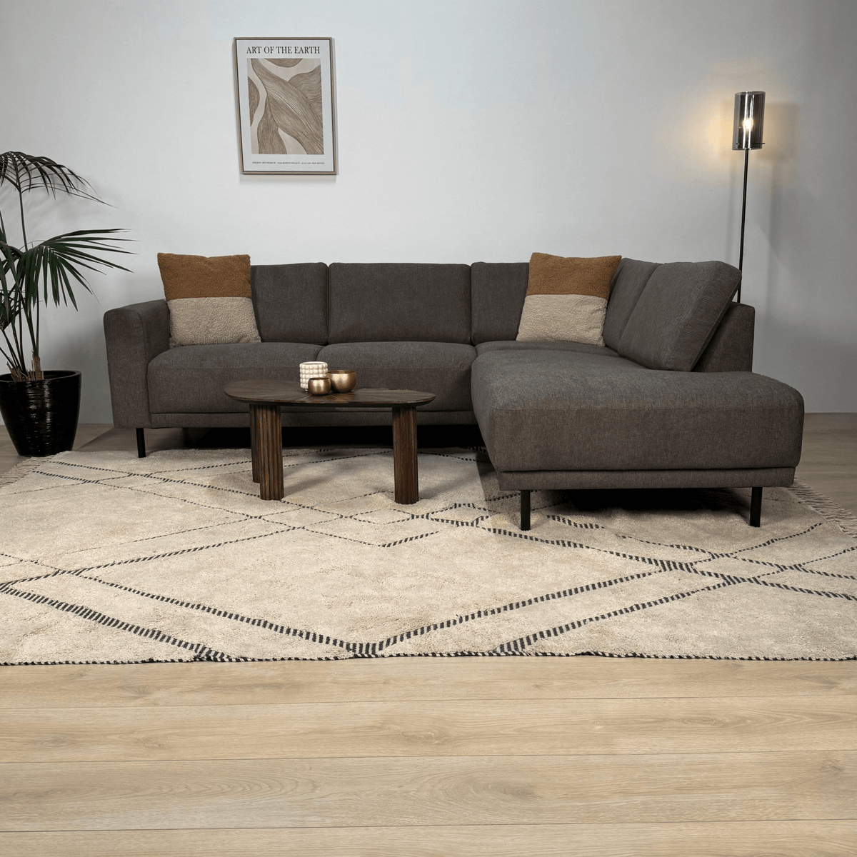 Sofas - Modern 3-seater corner sofa with Lounger Anthracite Fabric Aniko right 240x197x78 cm - Dimehouse