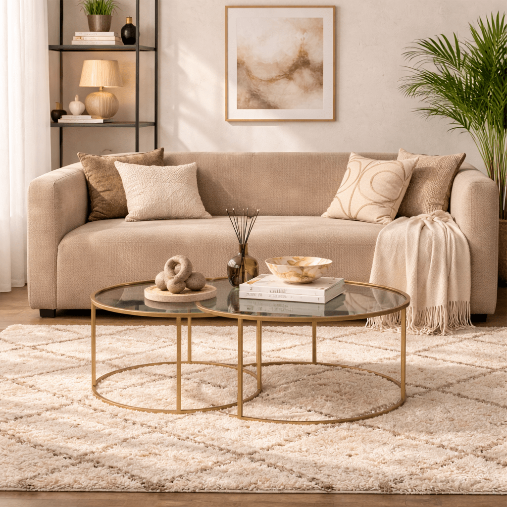 Coffee Tables - Modern Round Coffee Table Set of 2 Uru Gold - Bronze Glass - 80/60 cm - Dimehouse