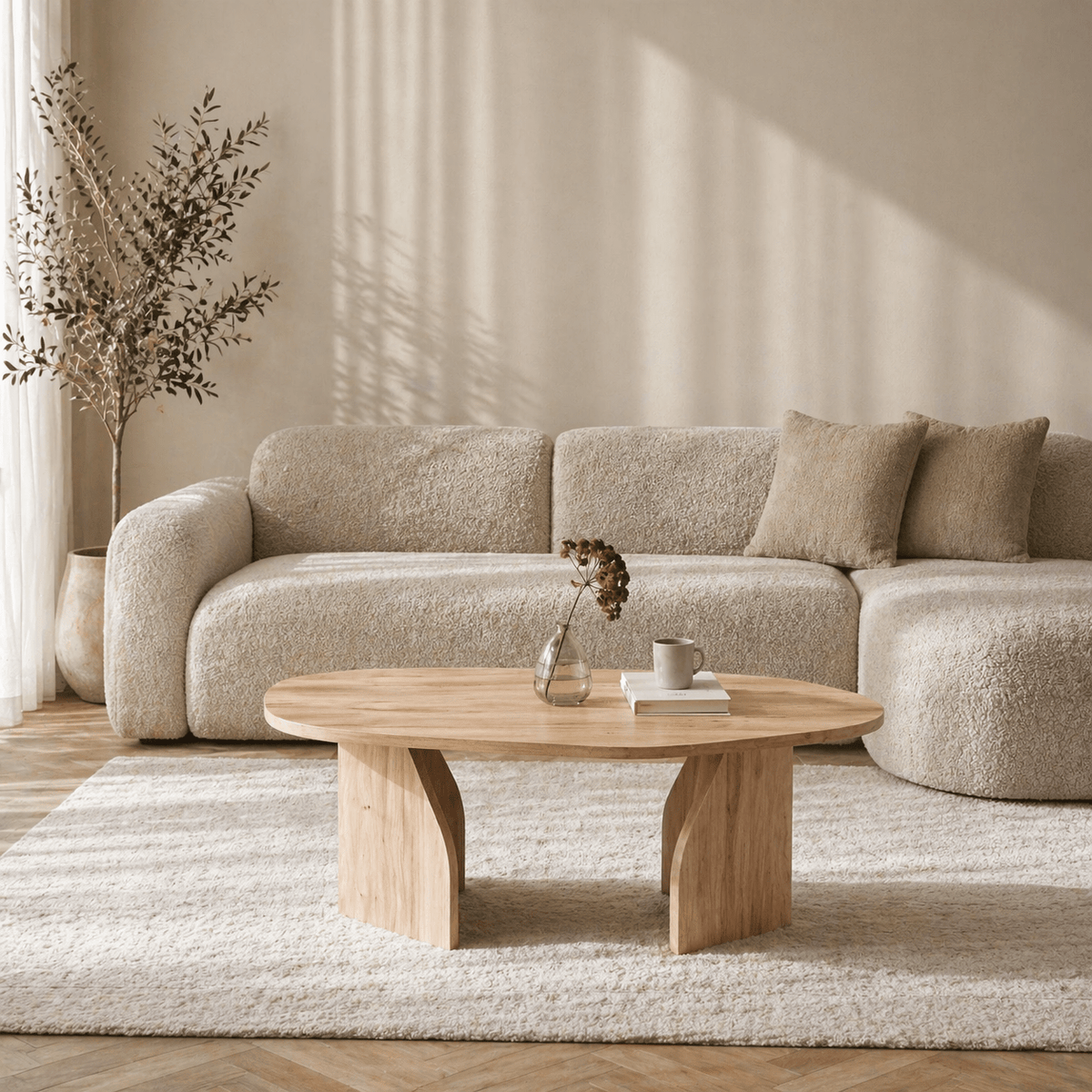 Coffee tables - Organic Coffee Table Oak Melamine Japandi - 105x65 cm - Rack - Dimehouse