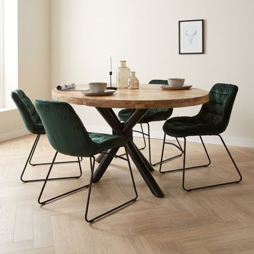 Oval Dining Table Oregon Mango wood - Cross frame atmospheric photo in modern interior
