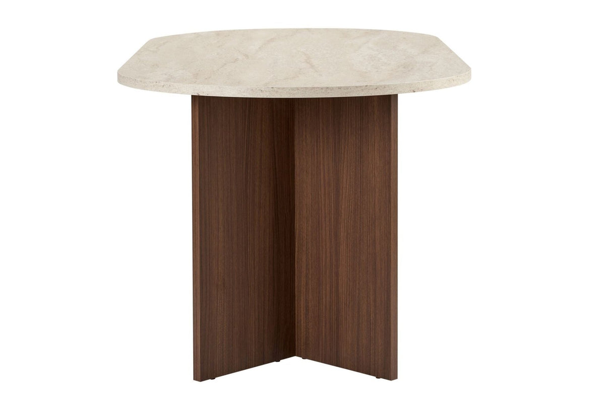 Dining tables - Oval dining table travertine top - walnut melamine - 180x89.5x75 cm - Sota - Dimehouse