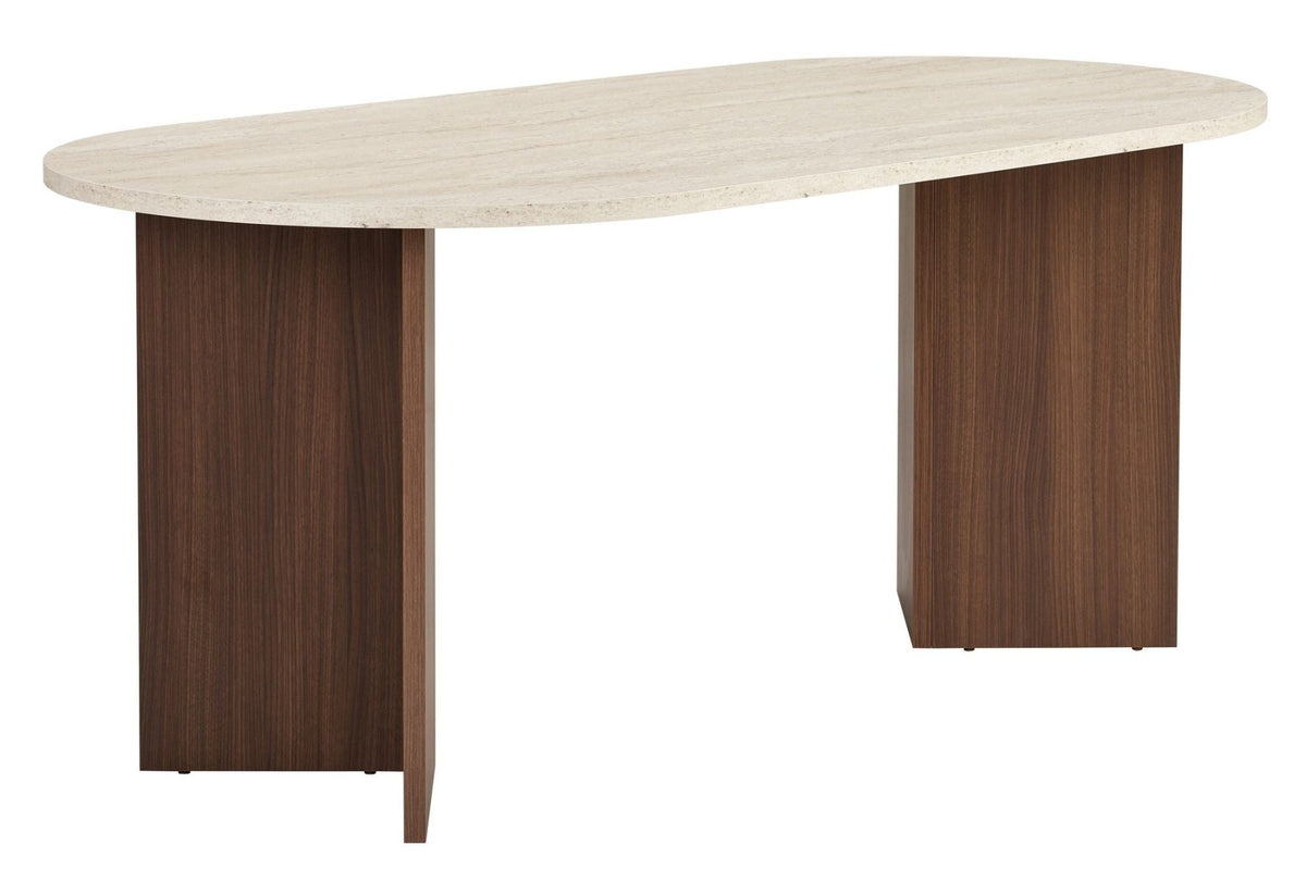 Dining tables - Oval dining table travertine top - walnut melamine - 180x89.5x75 cm - Sota - Dimehouse