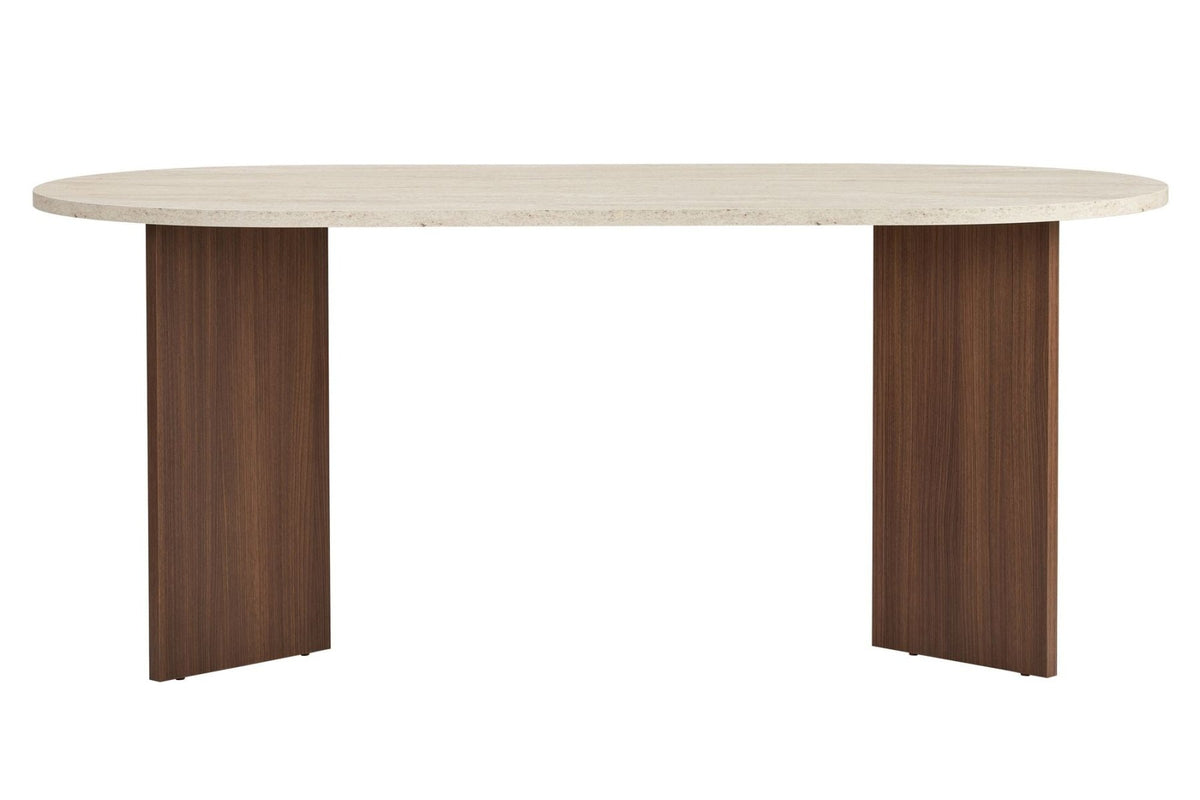 Dining tables - Oval dining table travertine top - walnut melamine - 180x89.5x75 cm - Sota - Dimehouse