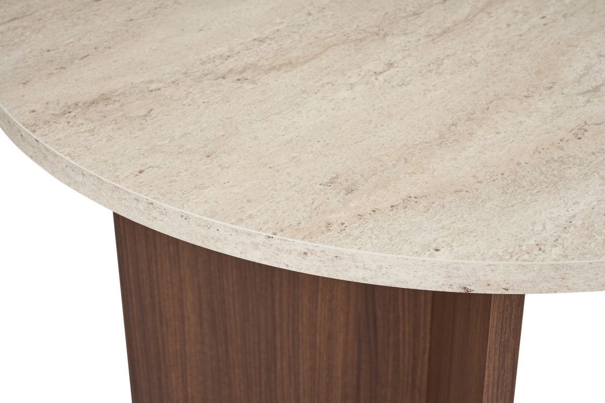 Dining tables - Oval dining table travertine top - walnut melamine - 180x89.5x75 cm - Sota - Dimehouse