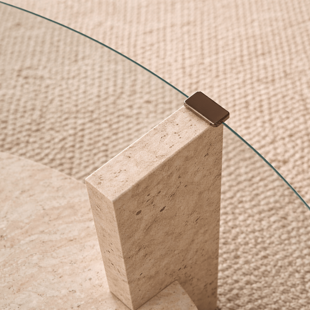 Coffee tables - Round coffee table travertine melamine transparent glass Ø75 cm - Cairo - Dimehouse
