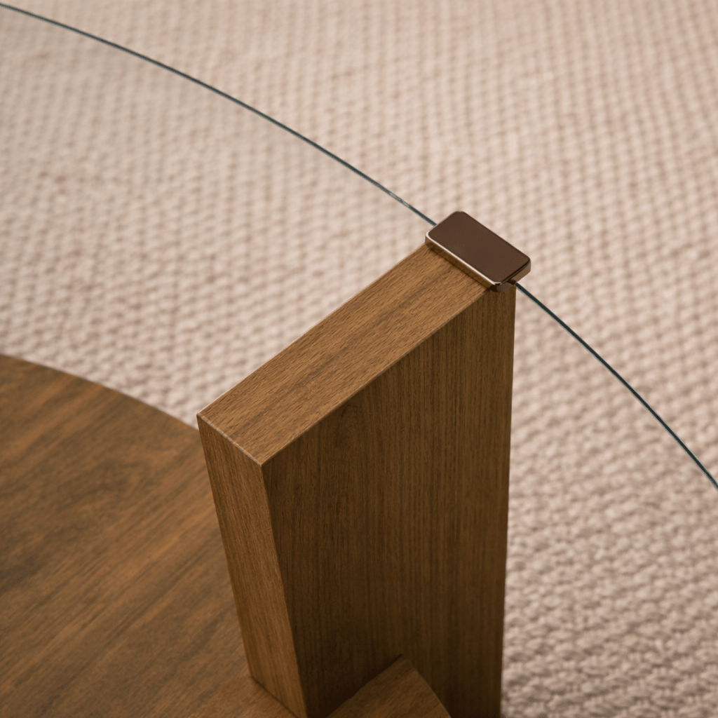 Coffee tables - Round coffee table walnut melamine transparent glass Ø75 cm - Cairo - Dimehouse