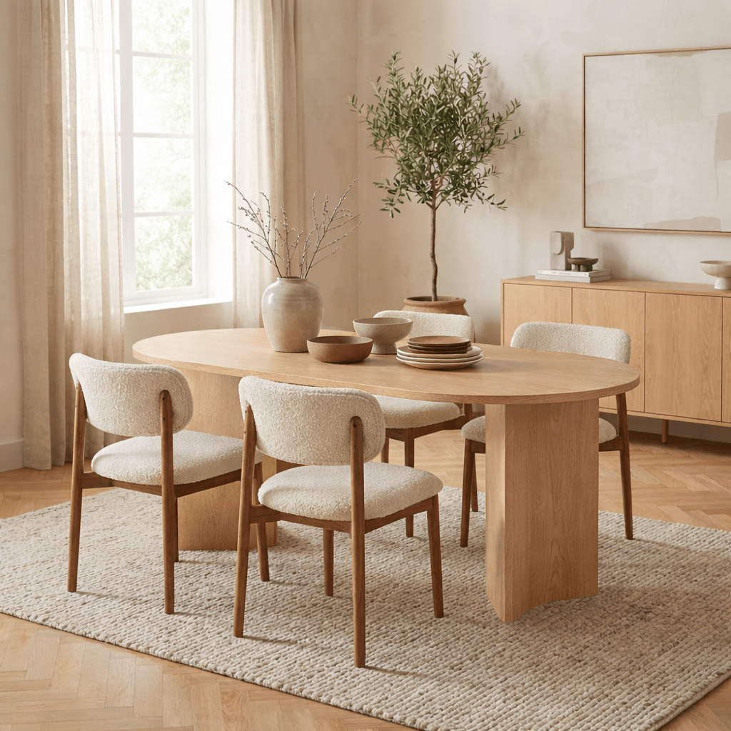 Dining tables - Oval dining table Oak melamine - Japandi - 180x89.5x75 cm - Sota - Dimehouse