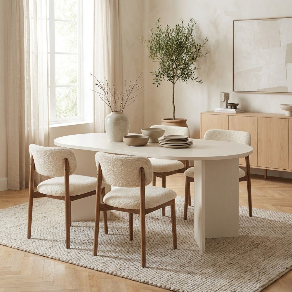 Dining tables - Oval dining table White melamine - Japandi - 180x89.5x75 cm - Sota - Dimehouse