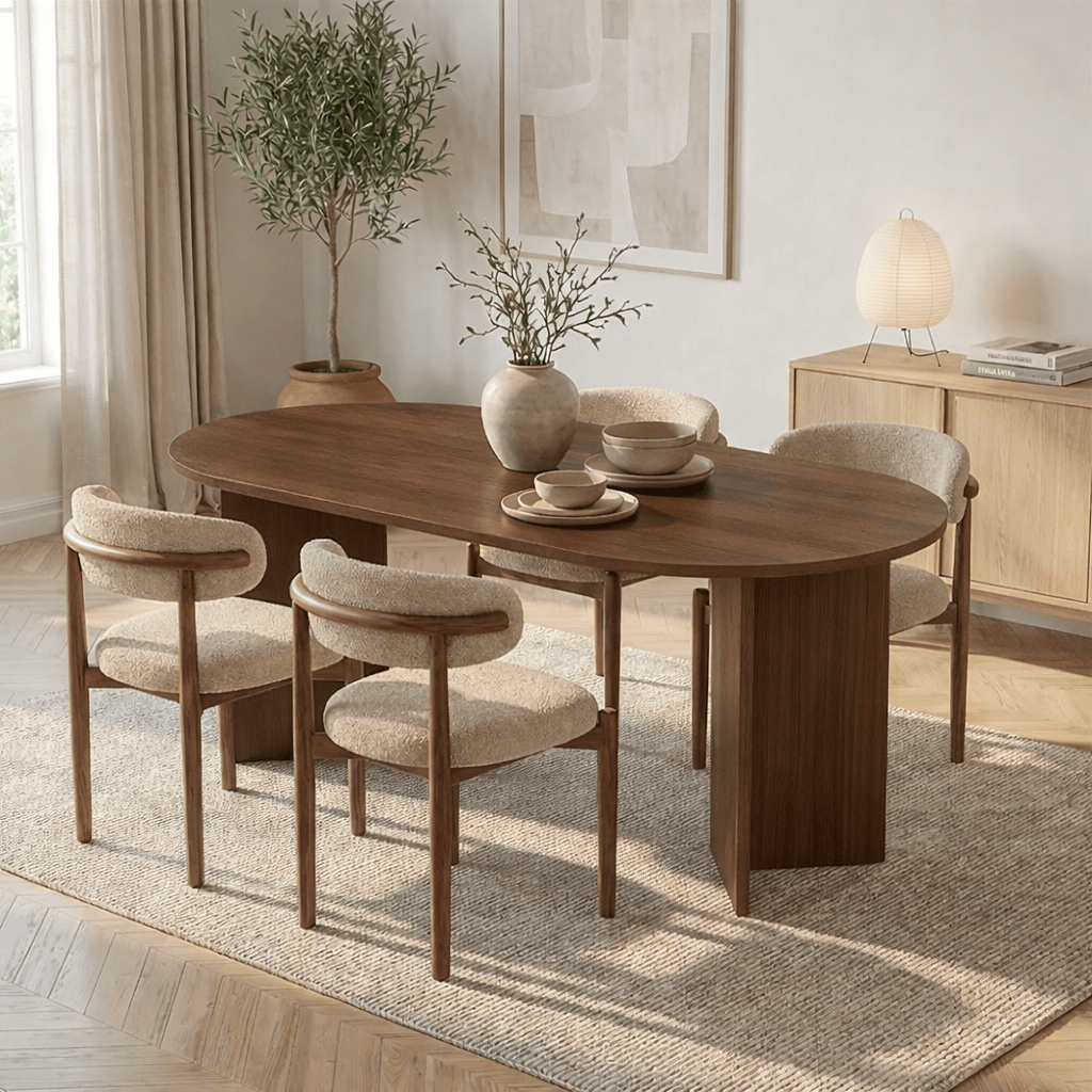 Dining tables - Oval dining table walnut melamine - Japandi - 180x89.5x75 cm - Sota - Dimehouse