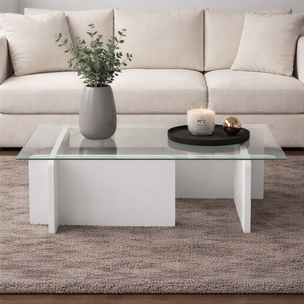 Coffee tables - Coffee table Gray Melamine Glass Opal 105x65x30 cm - Dimehouse