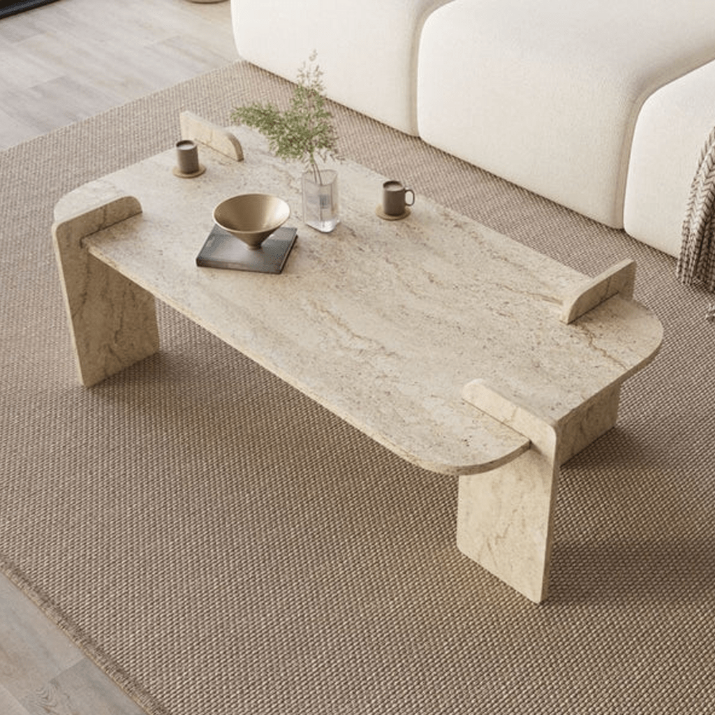 Coffee tables - Coffee table Travertine melamine Japandi - 120 x 60 cm - round corners - Lovge - Dimehouse