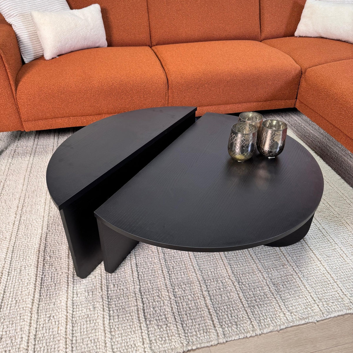 Coffee Tables - Round Coffee Table Black Stepped Melamine 85 cm Orin - Dimehouse
