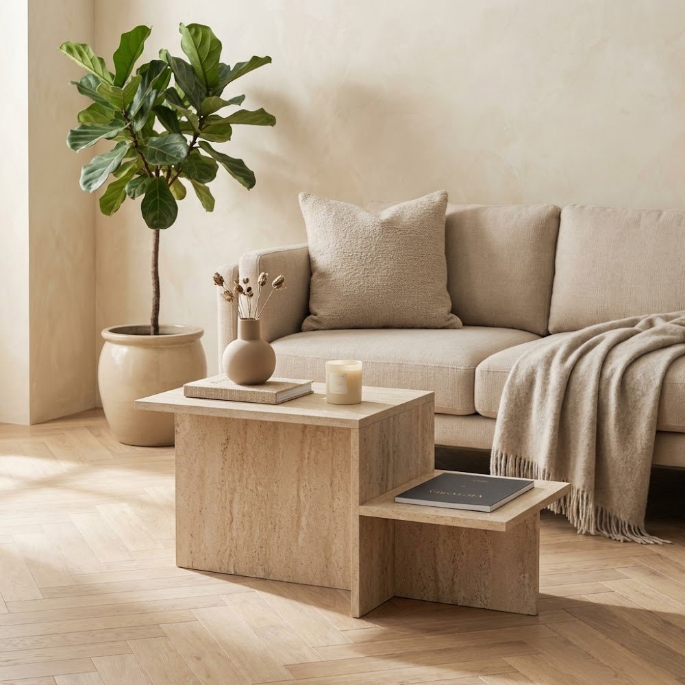 Coffee tables - Coffee table travertine melamine Eterna 80 x 40 cm - Dimehouse