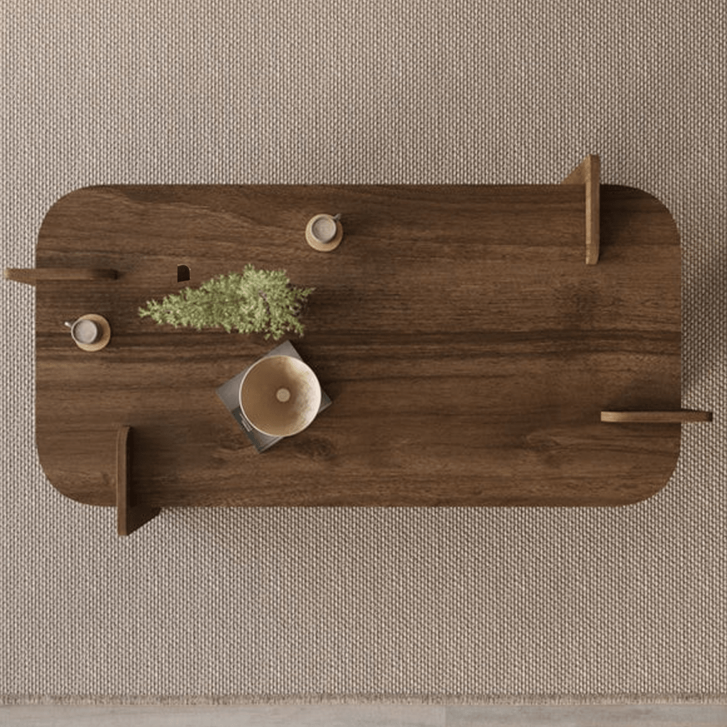 Coffee tables - Coffee table Walnut melamine Japandi - 120 x 60 cm - round corners - Lovge - Dimehouse
