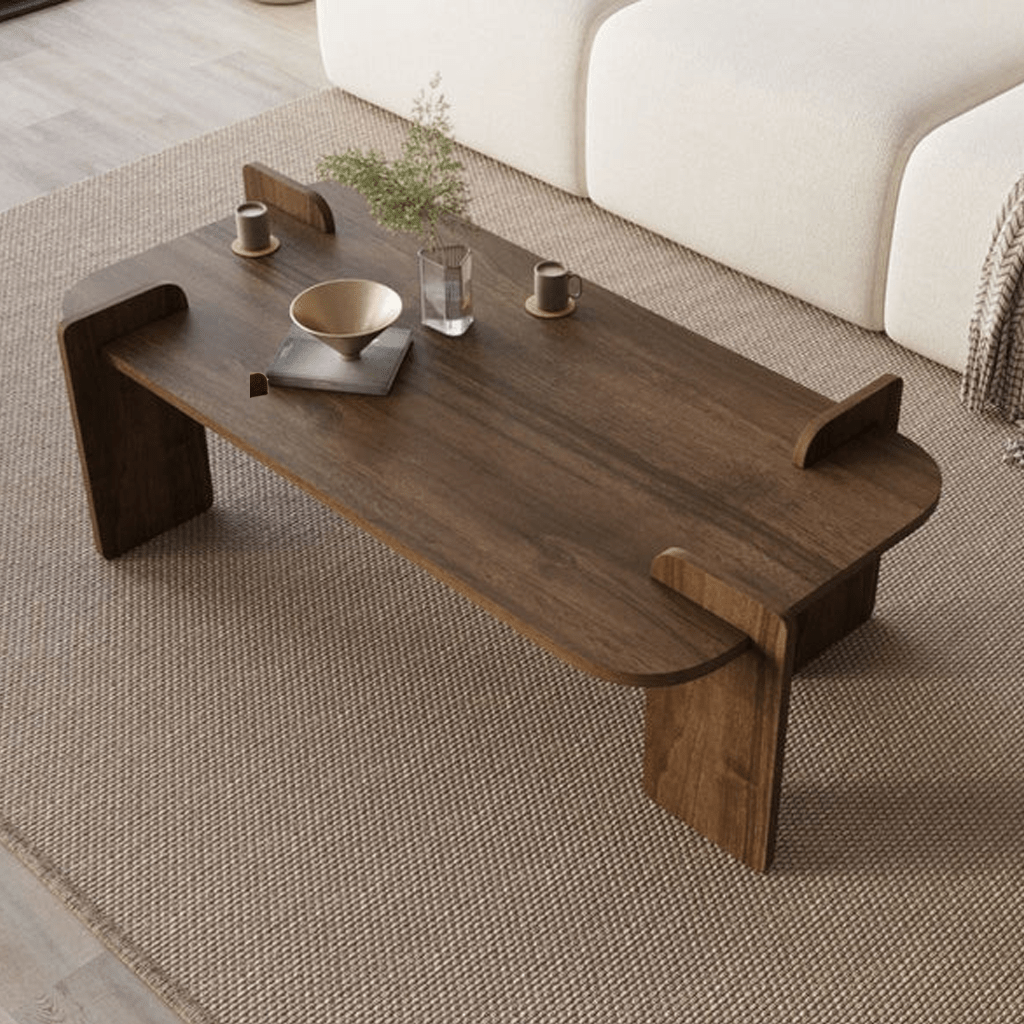 Coffee tables - Coffee table Walnut melamine Japandi - 120 x 60 cm - round corners - Lovge - Dimehouse