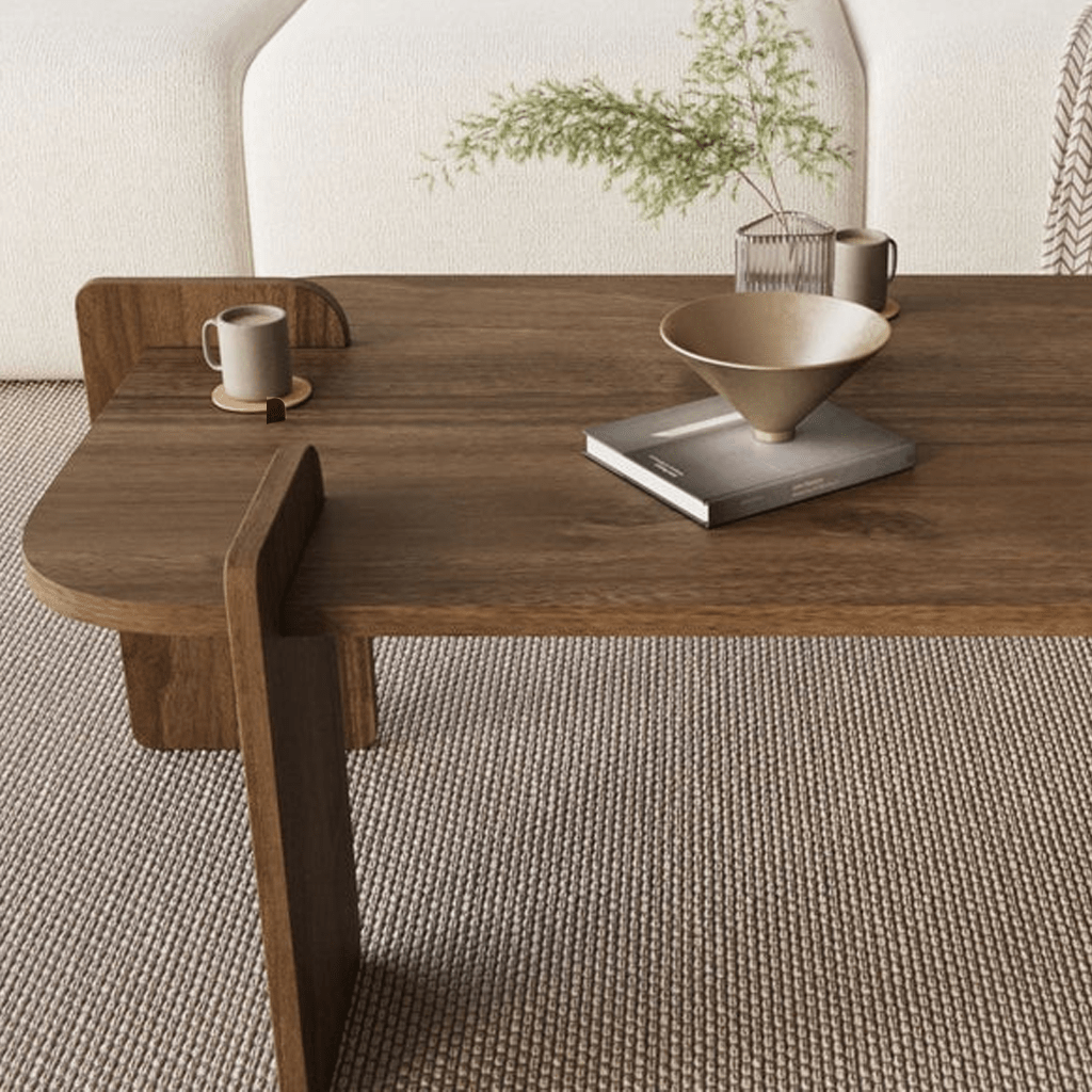 Coffee tables - Coffee table Walnut melamine Japandi - 120 x 60 cm - round corners - Lovge - Dimehouse