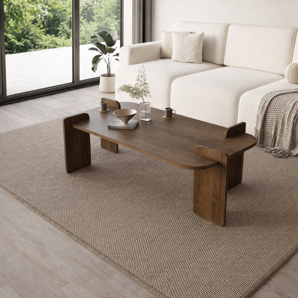 Coffee tables - Coffee table Walnut melamine Japandi - 120 x 60 cm - round corners - Lovge - Dimehouse