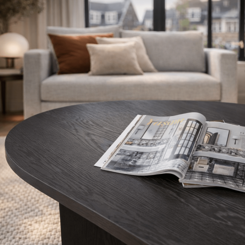 Coffee tables - Coffee table black melamine arc shape Koda 119x60 cm - Dimehouse