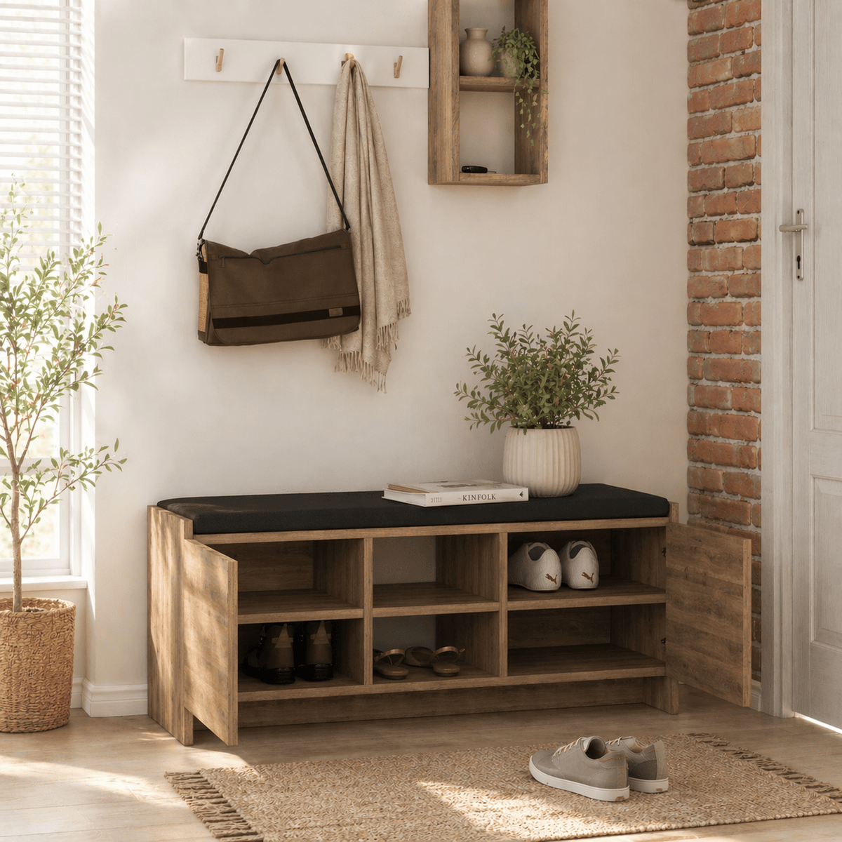 Shoe cabinets - Shoe cabinet Dark Oak Melamine - six compartments - 110x43x37 cm - Zulla - Dimehouse