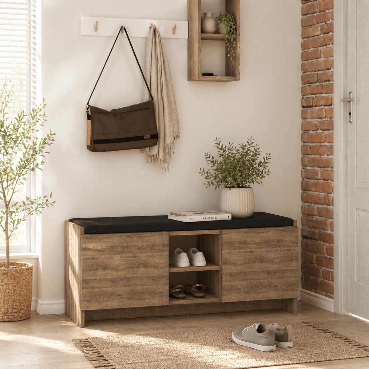 Shoe cabinets - Shoe cabinet Dark Oak Melamine - six compartments - 110x43x37 cm - Zulla - Dimehouse
