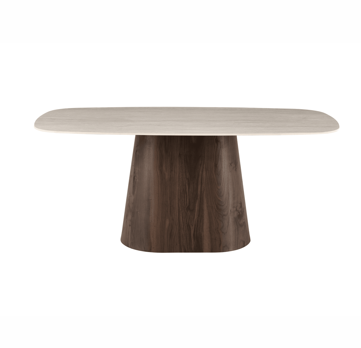 Dining Tables-Sintered Stone Marble Look Travertine Dining Table Lea 180x90 cm - Walnut Frame - Danish Oval-Dimehouse
