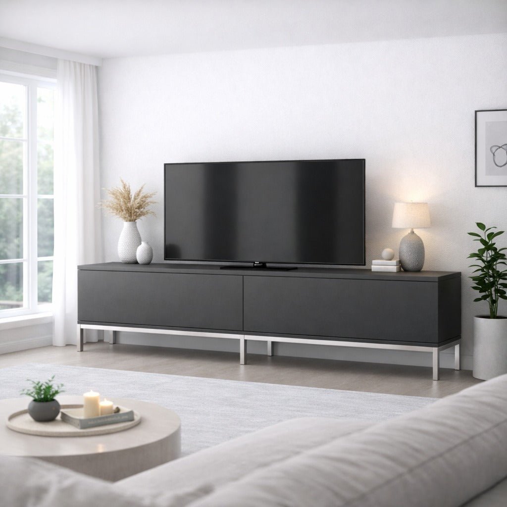 TV Furniture - TV Furniture Lord Anthracite Silver Melamine 180x47x30 cm - Dimehouse