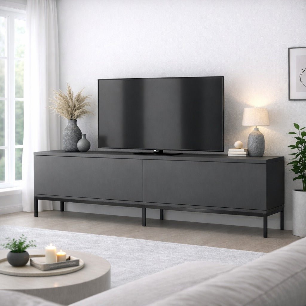 TV Furniture - TV Furniture Lord Anthracite Black Melamine 180x47x30 cm - Dimehouse