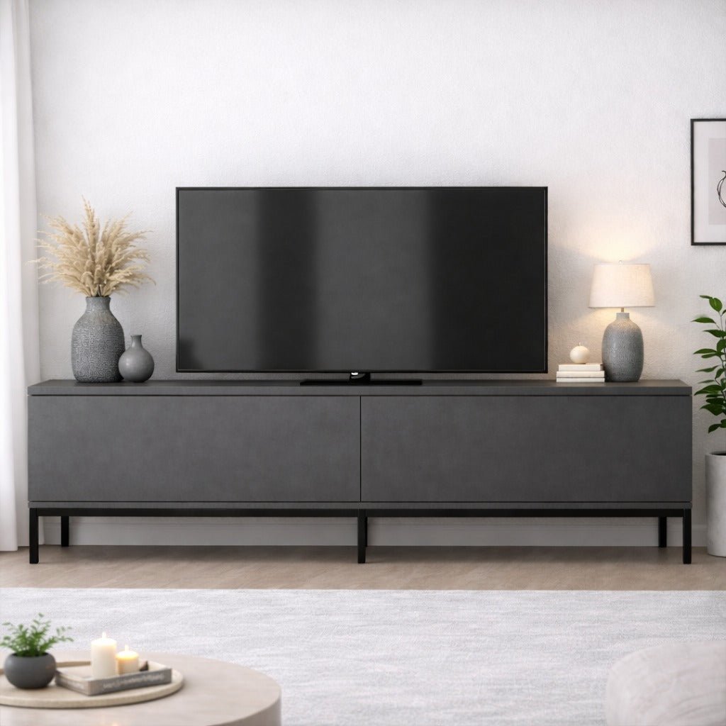 TV Furniture - TV Furniture Lord Anthracite Black Melamine 180x47x30 cm - Dimehouse