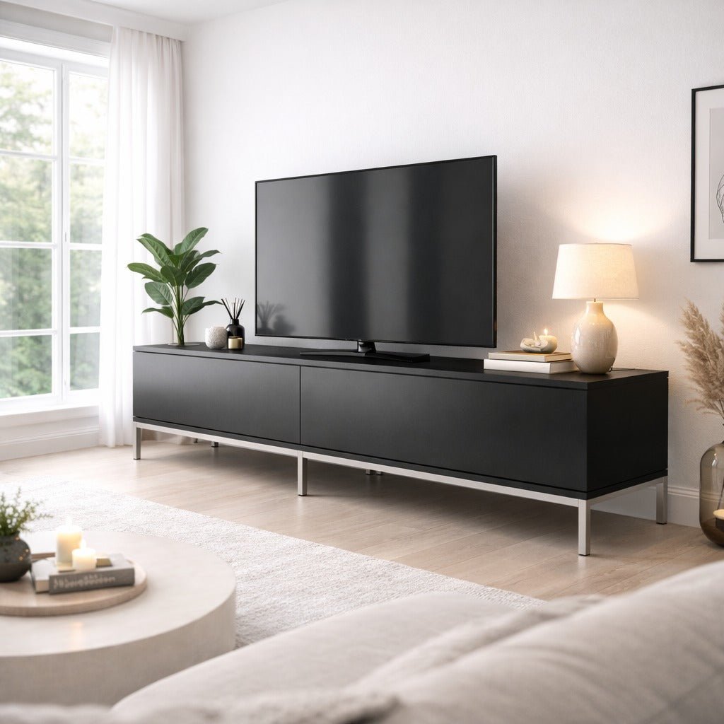 TV Furniture - TV Furniture Lord Black Silver Melamine 180x47x30 cm - Dimehouse