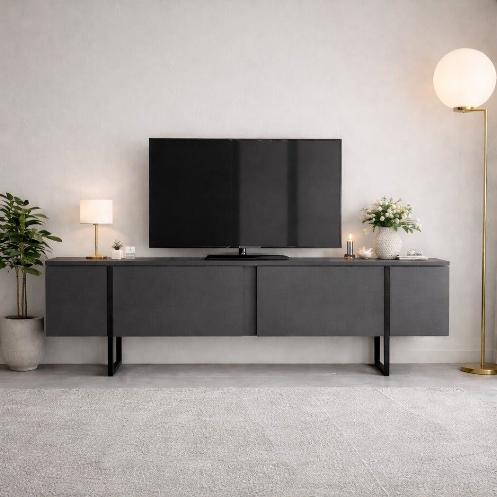 TV Furniture - TV Furniture Luxury Anthracite Black Melamine 180x50x30 cm - Dimehouse