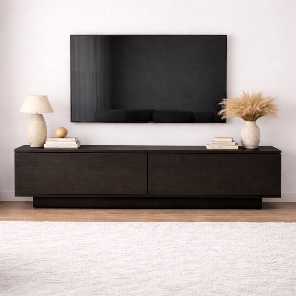 TV Furniture - TV Furniture Merida Black Melamine 140x38.2x35.5 cm - Dimehouse