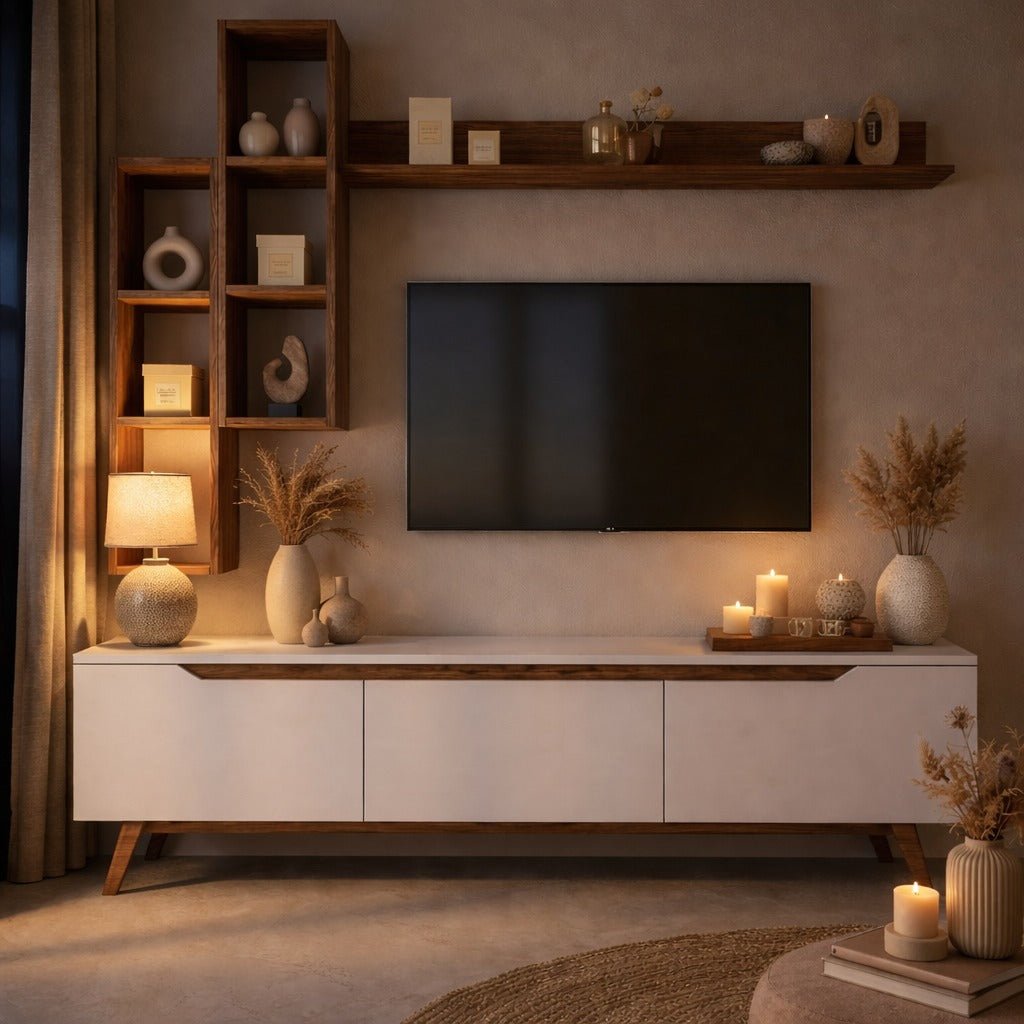 TV Furniture - TV Furniture Set Iona White Dark Walnut Melamine 180x48.6x35 cm - Dimehouse