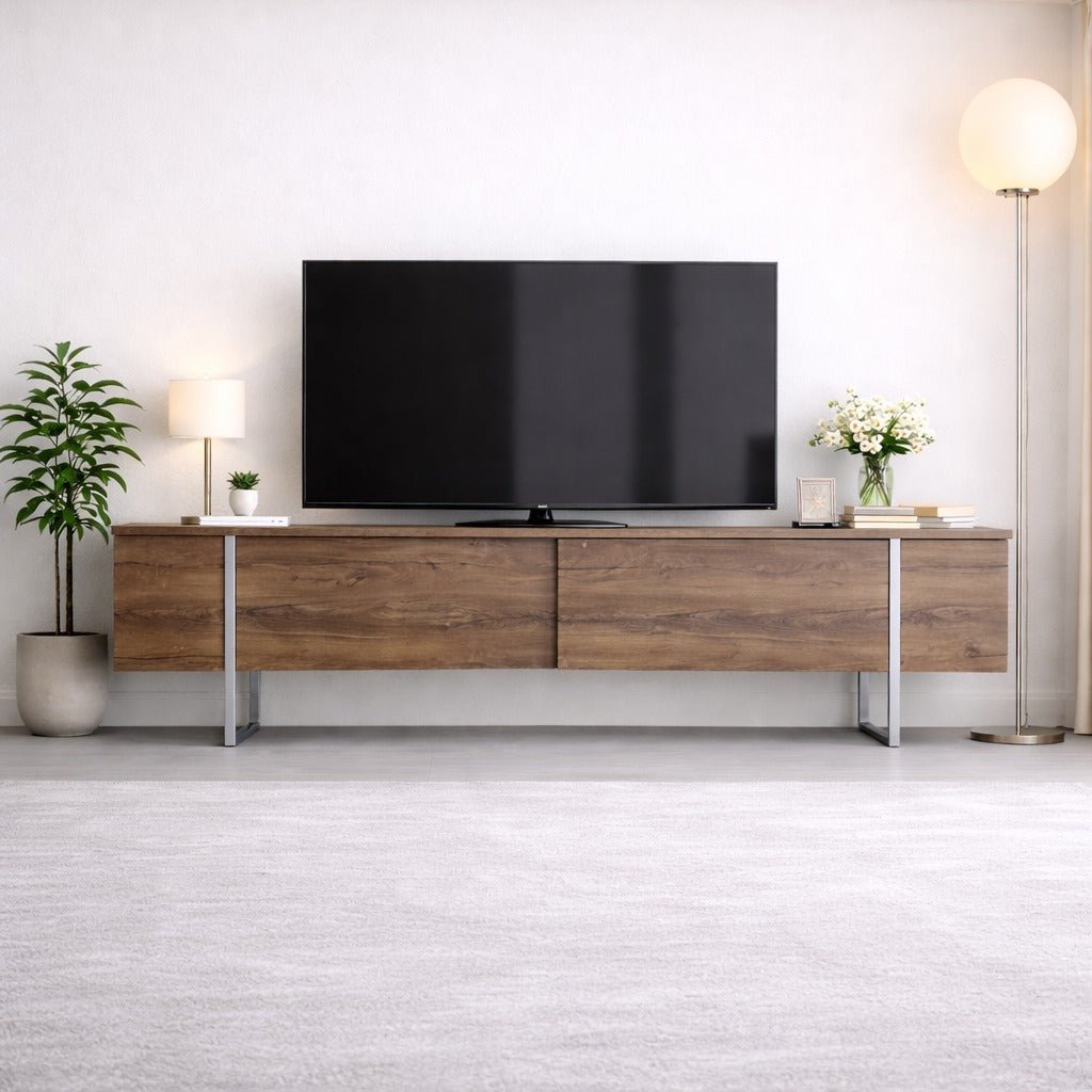 TV Furniture - TV Furniture Walnut Luxury 180x50x30 - Silver Frame - Dimehouse