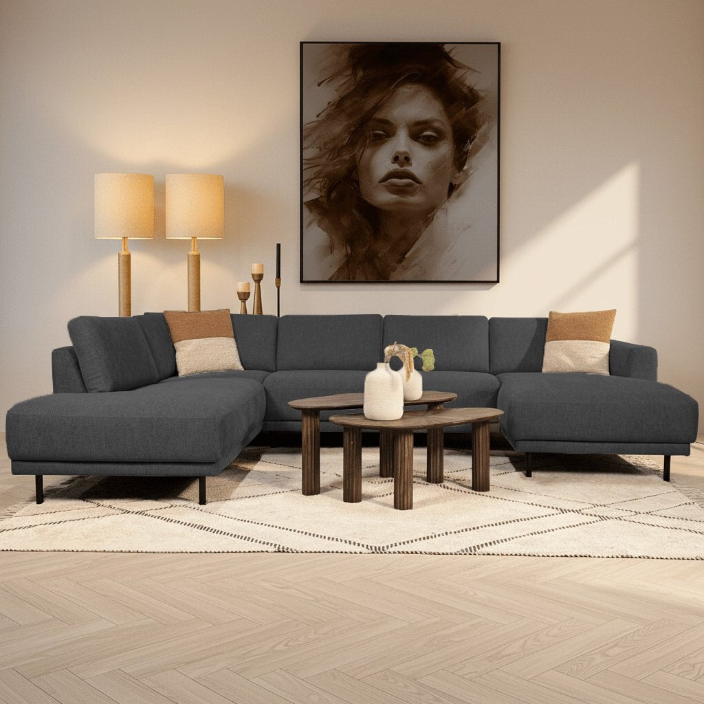 Sofas - Modern U - Sofa corner sofa Anthracite Fabric - left - 310x197x142 cm - Aniko - Dimehouse