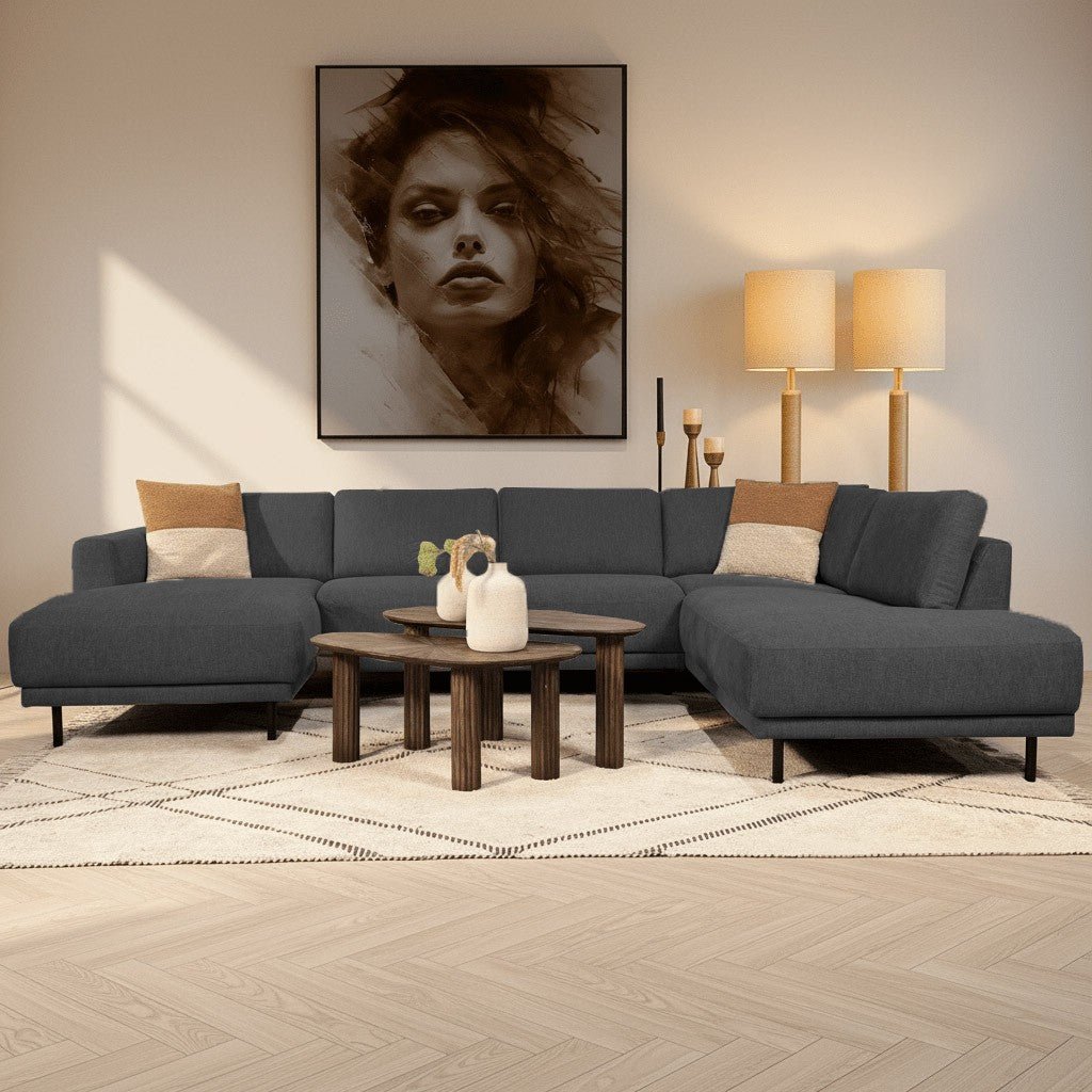 Sofas - Modern U - Sofa corner sofa Anthracite Fabric - right - 310x197x142 cm - Aniko - Dimehouse