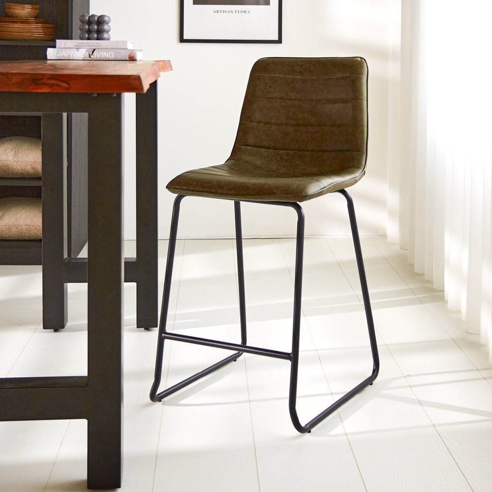 Bar Stools - Industrial Bar Stool Green Mark PU - Seat Height 65 cm - Without Arm - Dimehouse