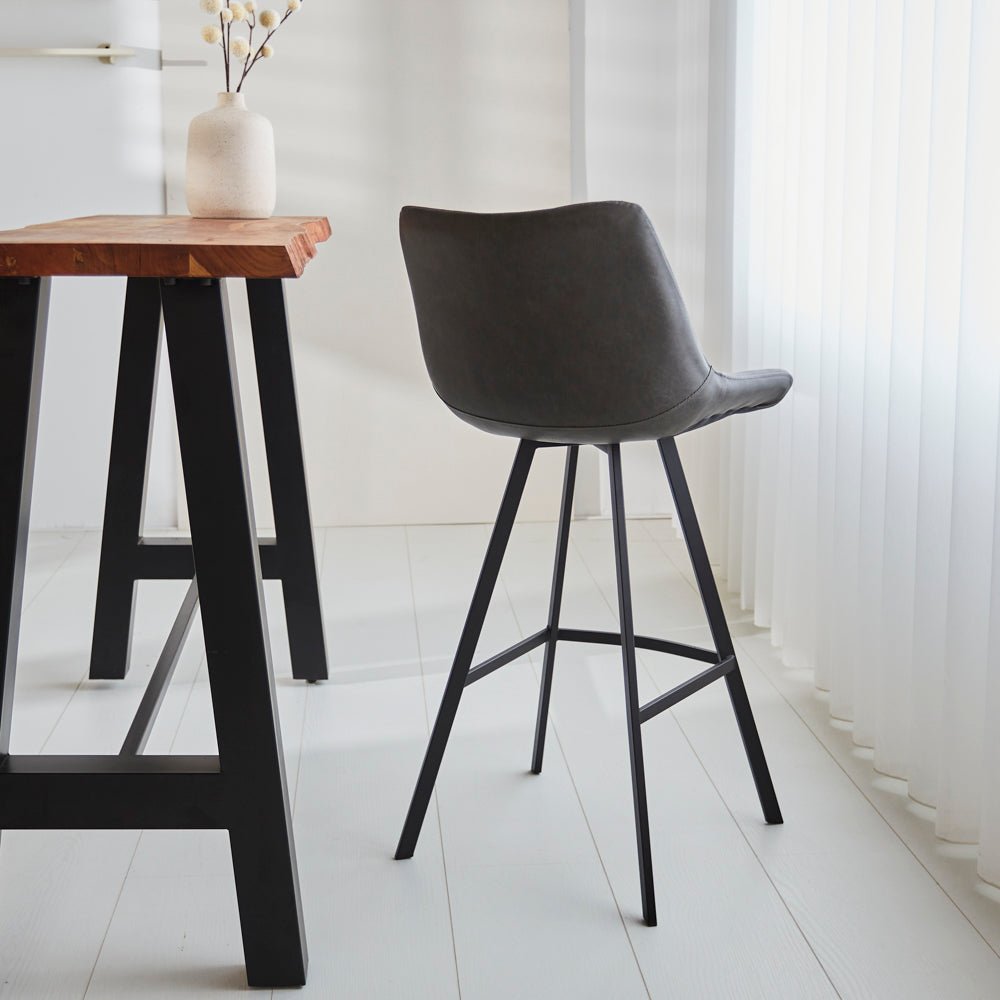 Bar stools - Industrial bar stool Juno Anthracite Faux leather - Seat height 70 cm - Without Armrests - Dimehouse