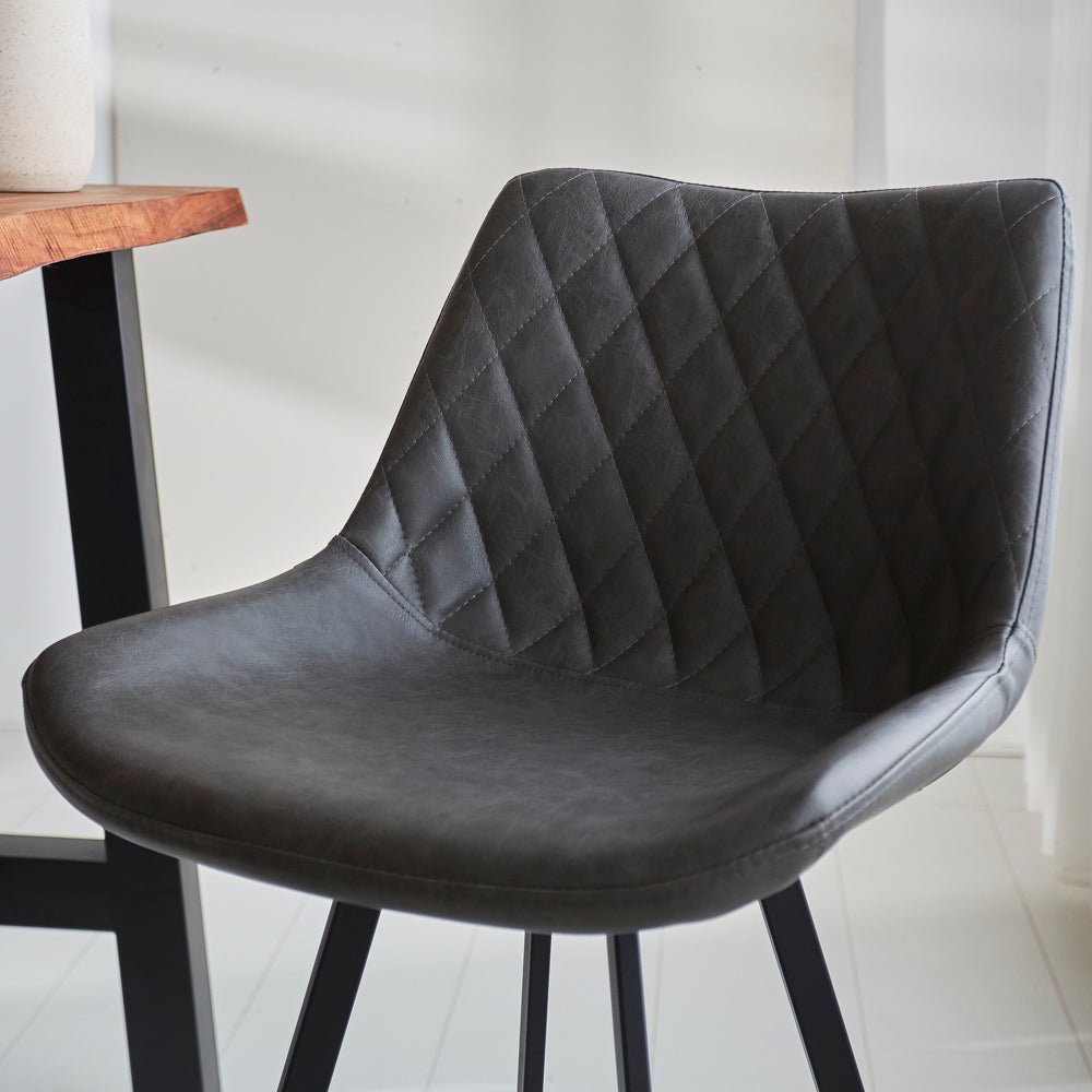 Bar stools - Industrial bar stool Juno Anthracite Faux leather - Seat height 70 cm - Without Armrests - Dimehouse
