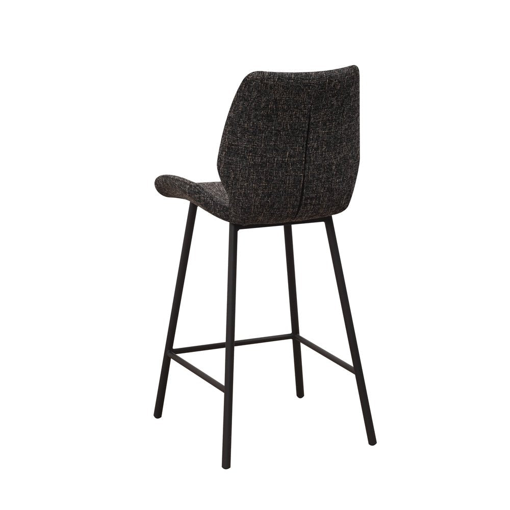 Bar Stools - Beau Bar Stool Black Chenille Fabric - 67 cm Seat Height - Without Armrests - Dimehouse