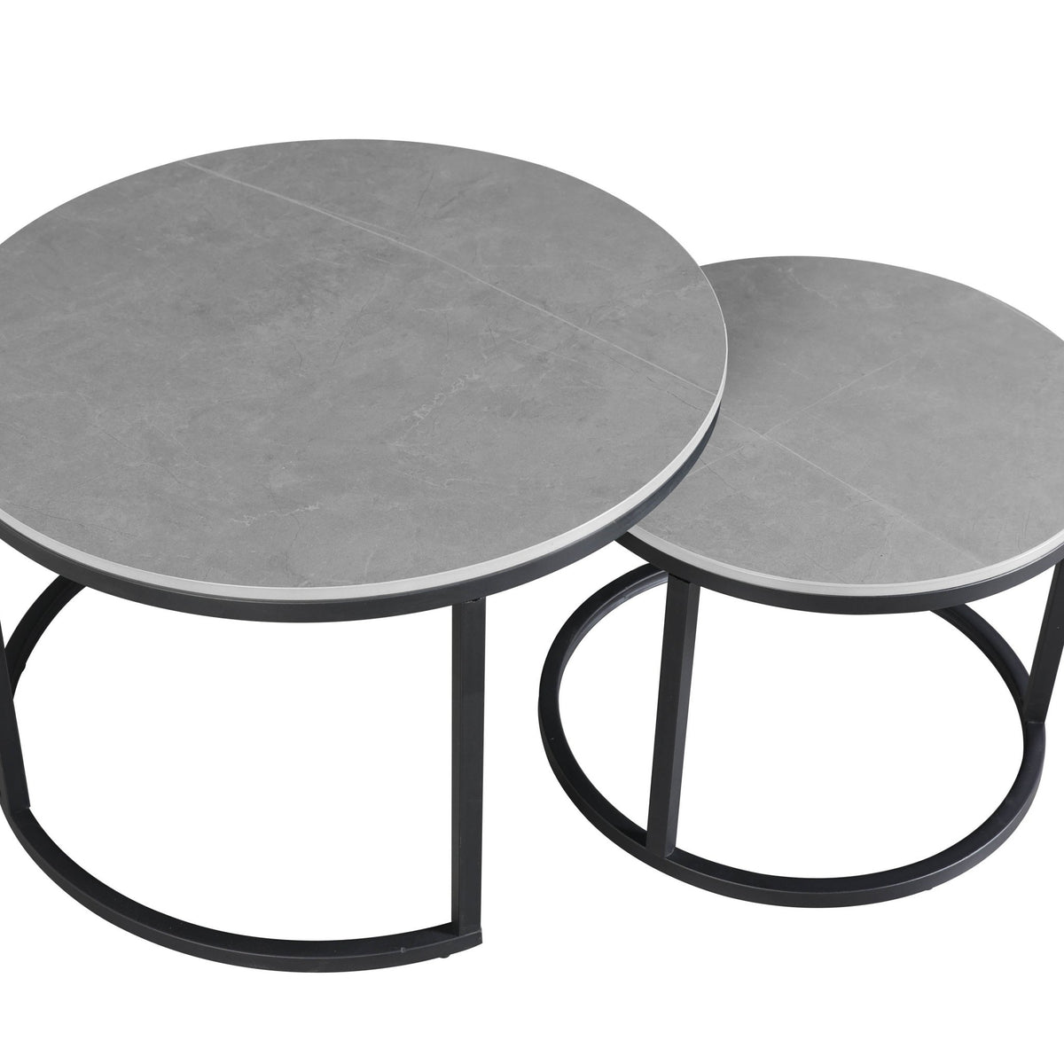 Coffee tables - Coffee table set of 2 Trevor marble gray round - Dimehouse