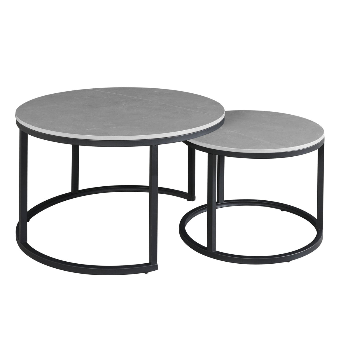 Coffee tables - Coffee table set of 2 Trevor marble gray round - Dimehouse