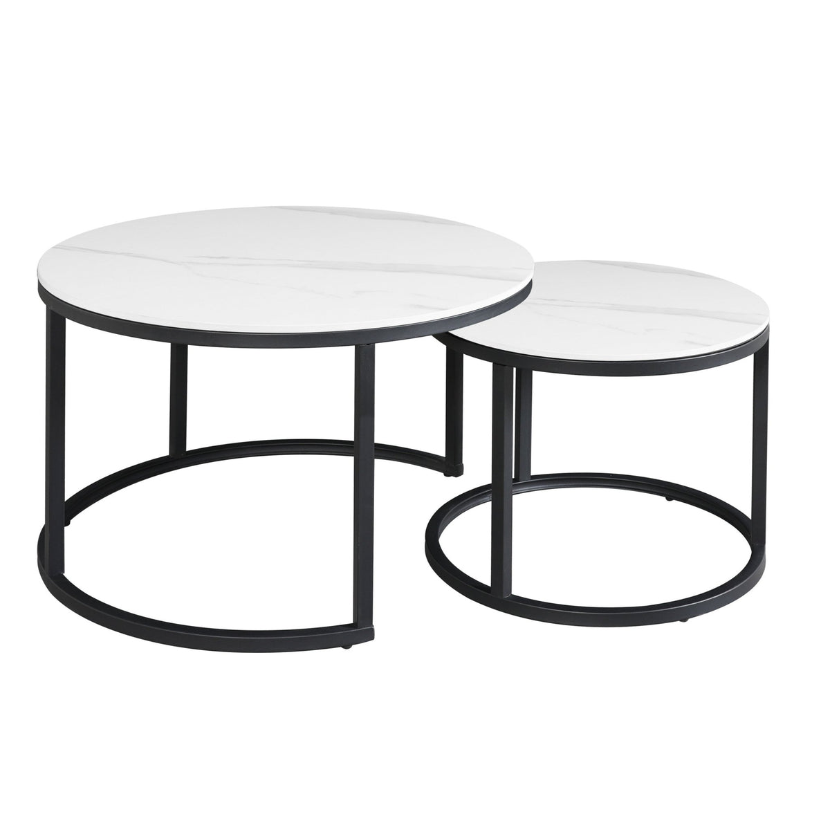 Coffee tables - Coffee table set of 2 Trevor marble white round - Dimehouse