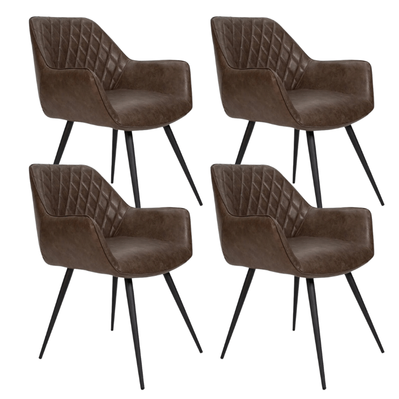 Dining room chairs - Set of 4 Industrial Dining room chairs Cara Taupe Check pattern - Faux leather - With Armrest - Dimehouse