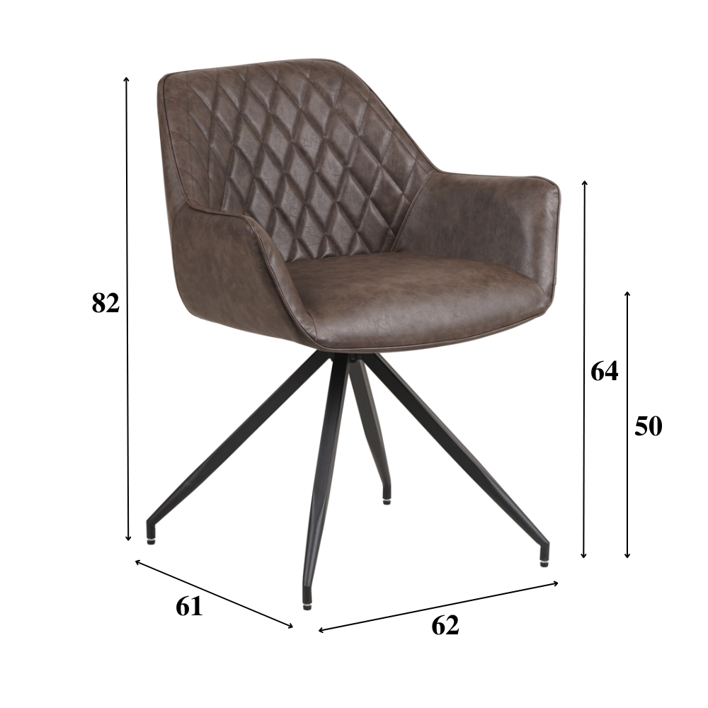 Dining room chairs - Industrial Dining room chair Taupe Gian - Faux leather - Check pattern - With Armrests - Dimehouse