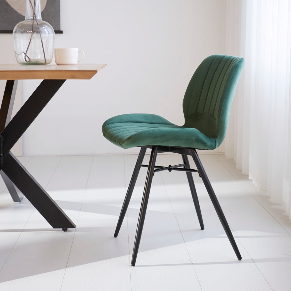 Dining room chairs - Beau Dining room chair Green Velvet Fabric - Without Armrests - Dimehouse