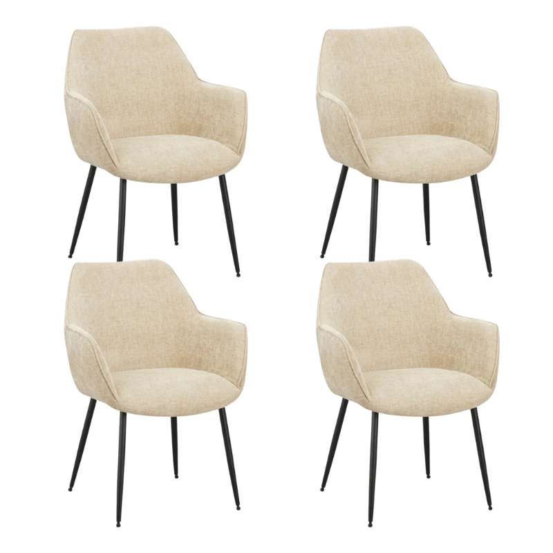 Dining room chairs - Set of 4 Dining room chairs Sev Beige Chenille Fabric - With Armrest - Dimehouse