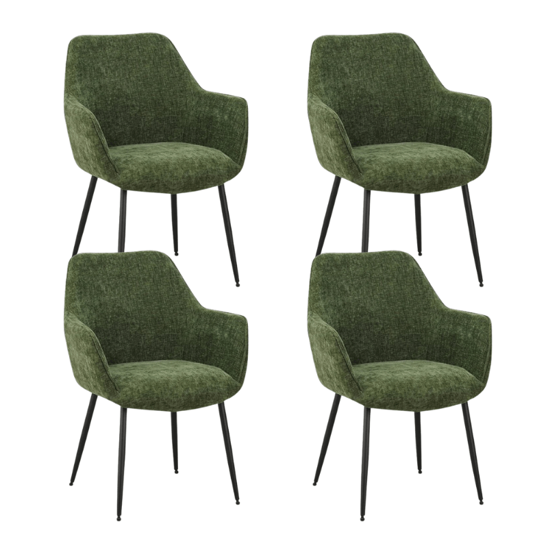 Dining room chairs - Set of 4 Dining room chairs Sev Green Chenille Fabric - With Armrest - Dimehouse