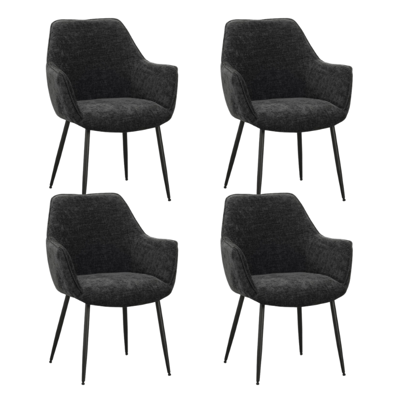 Dining room chairs - Set of 4 Dining room chairs Sev Black Chenille Fabric - With Armrest - Dimehouse