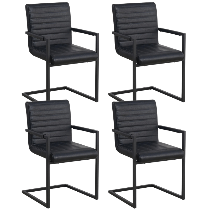 Dining room chairs - Set of 4 Dining room chairs Kuba Industrial Black - Faux leather - With Armrests - Dimehouse